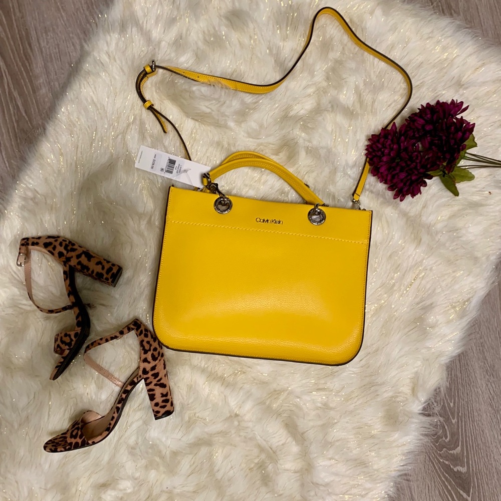 Calvin Klein Sandra Leather Satchel Yellow